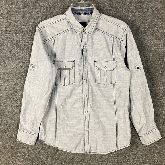 Various Artists Pearl Snap Shirt Men's Medium Long Sleeve Gray Cotton Blend M - Picture 1 of 10
